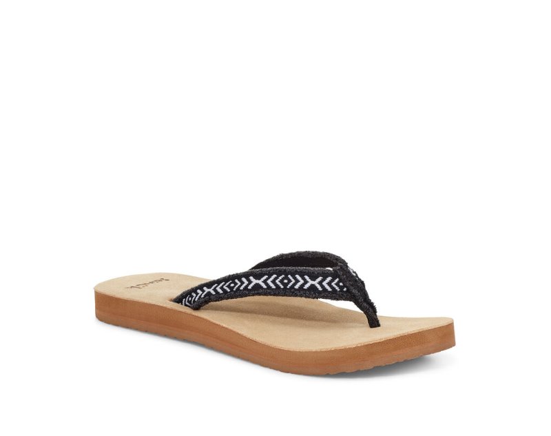 Sanuk Womens Fraidy Tribal Hemp Black / White Flip Flops | ONUEKD864